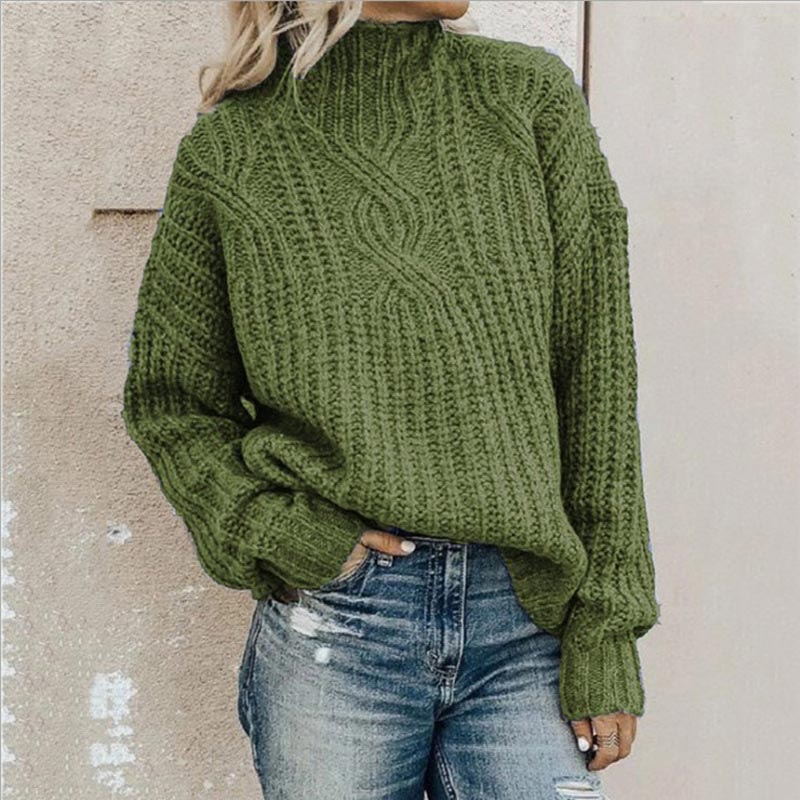 Marina | Women's Winter Sweater – Cable Knit, Green