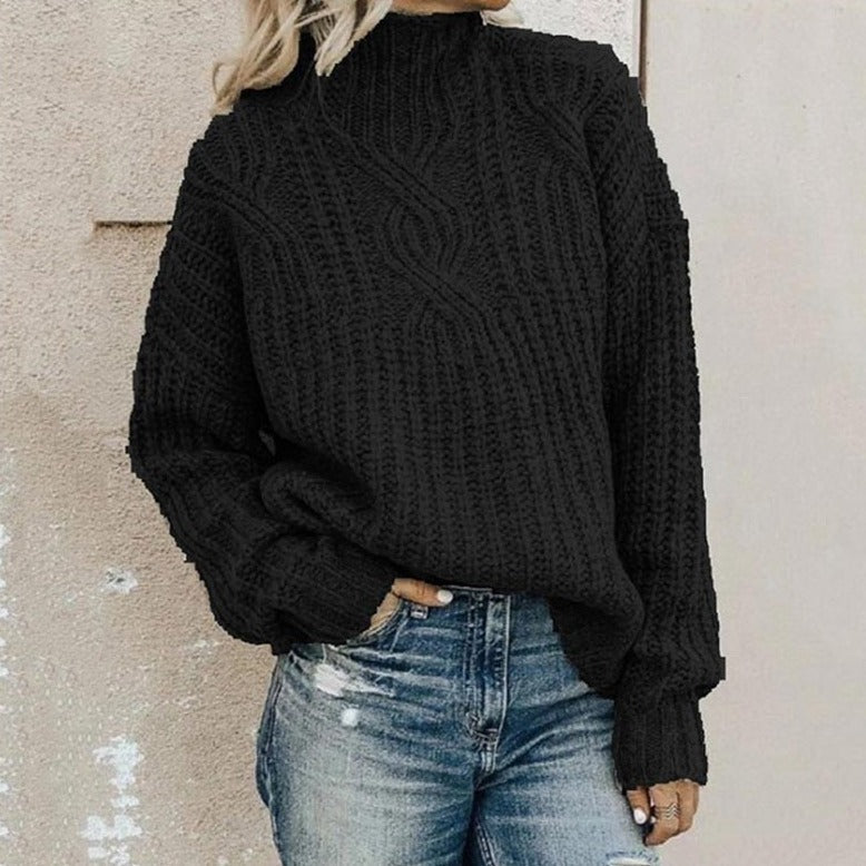 Marina | Women's Winter Sweater – Cable Knit, Green view 4