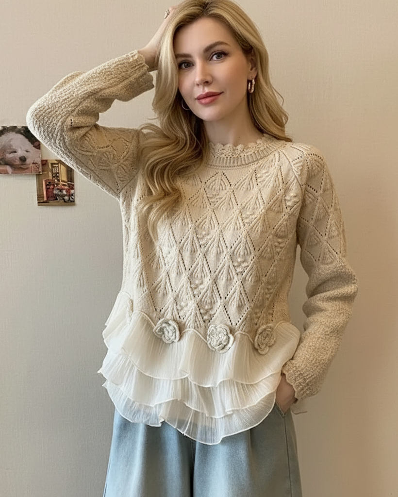 Abigail | Women's Winter Sweater – Cable Knit Ruffle Hem view 1