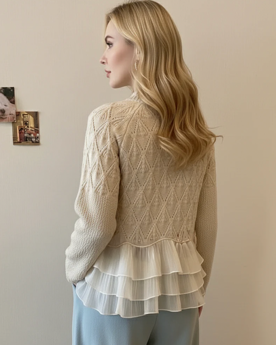 Abigail | Women's Winter Sweater – Cable Knit Ruffle Hem view 2
