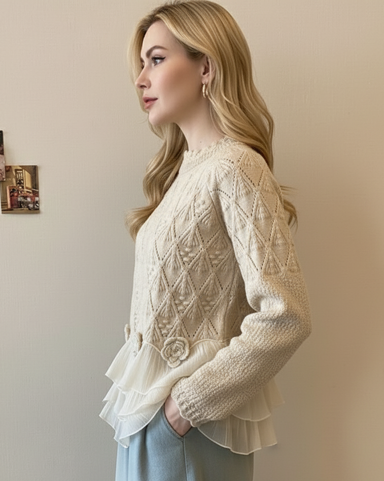 Abigail | Women's Winter Sweater – Cable Knit Ruffle Hem view 3