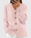 Saffron | Women's Winter Cardigan – Cashmere-Feel V-Neck Heart Button Detail
