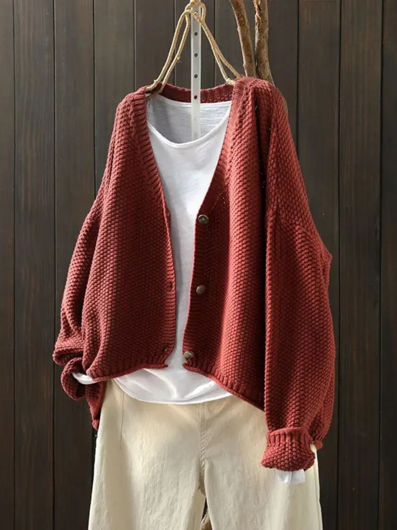 Dilys | Women's Winter Cardigan – Oversized Knit, Rusty Orange