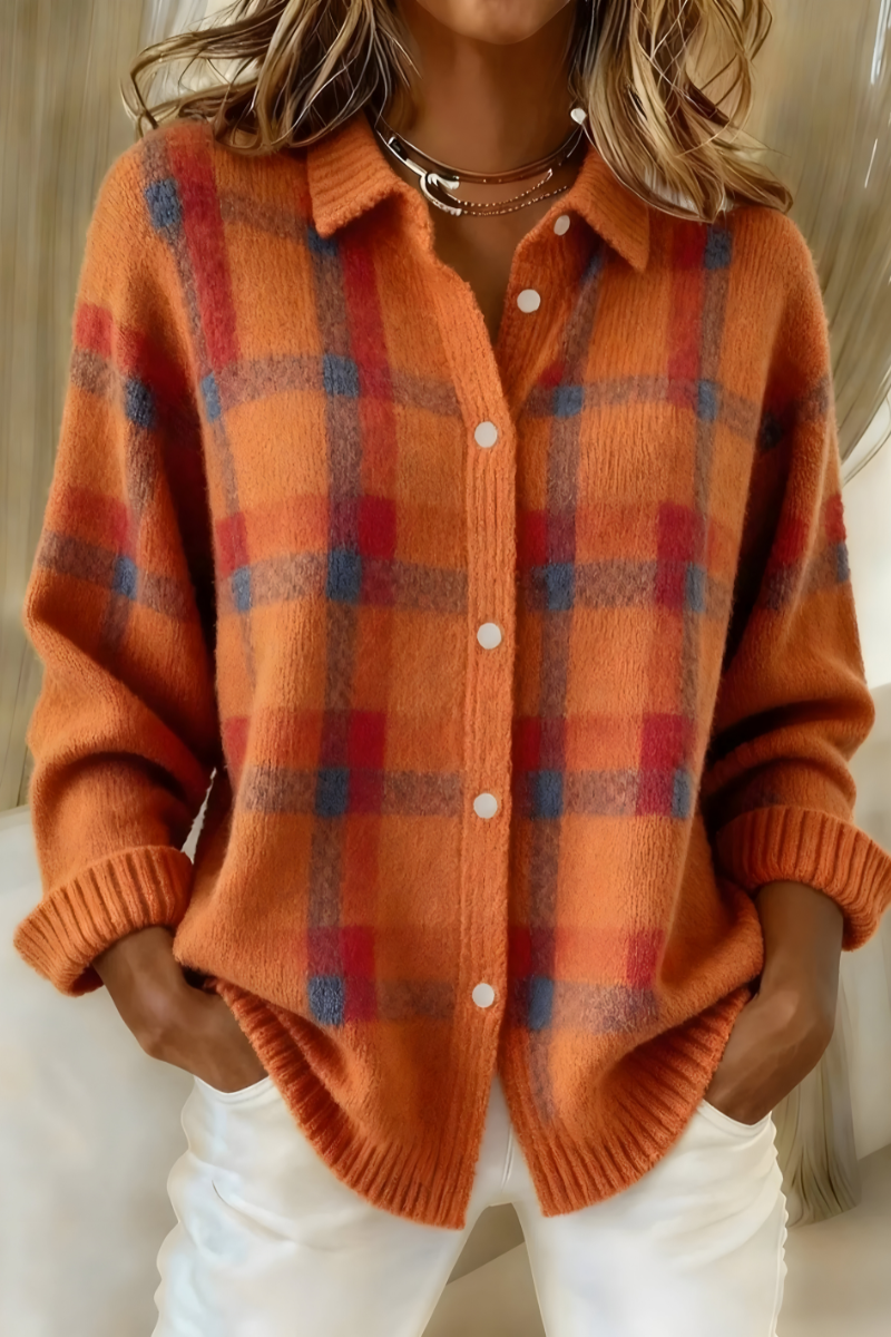 Minna | Women's Winter Cardigan – Plaid Button-Up, Plus Size view 1