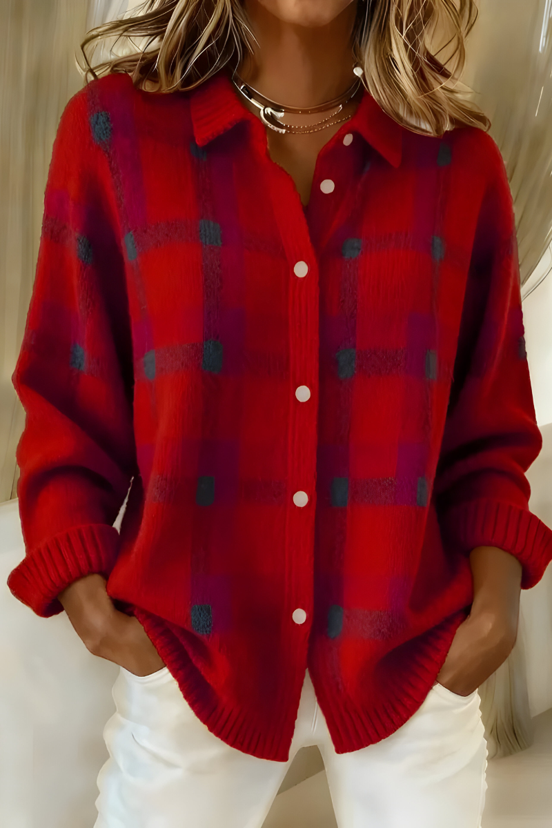 Minna | Women's Winter Cardigan – Plaid Button-Up, Plus Size view 2