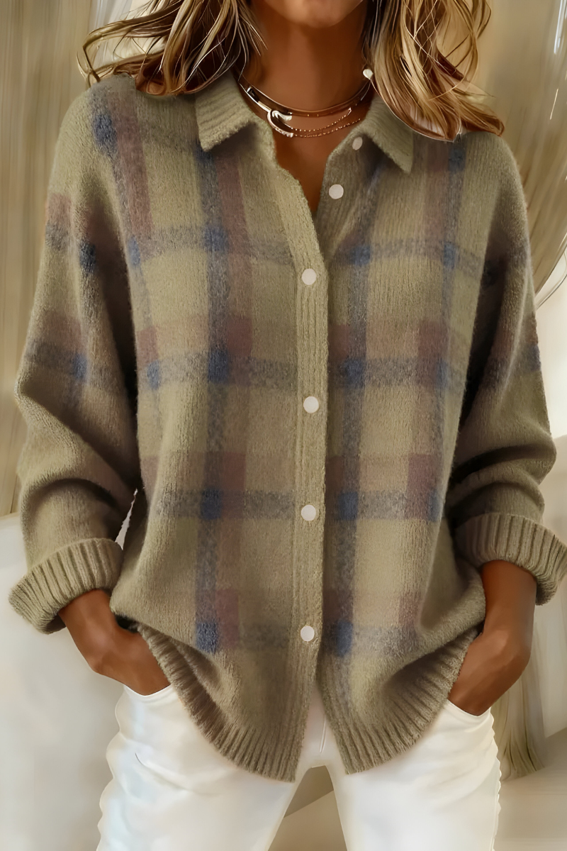 Minna | Women's Winter Cardigan – Plaid Button-Up, Plus Size view 5