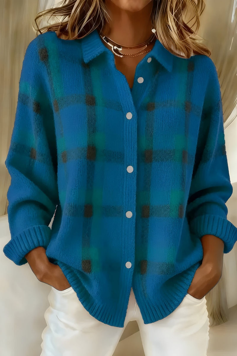 Minna | Women's Winter Cardigan – Plaid Button-Up, Plus Size view 6