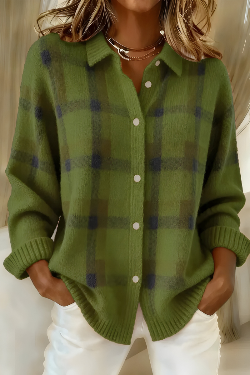 Minna | Women's Winter Cardigan – Plaid Button-Up, Plus Size view 7