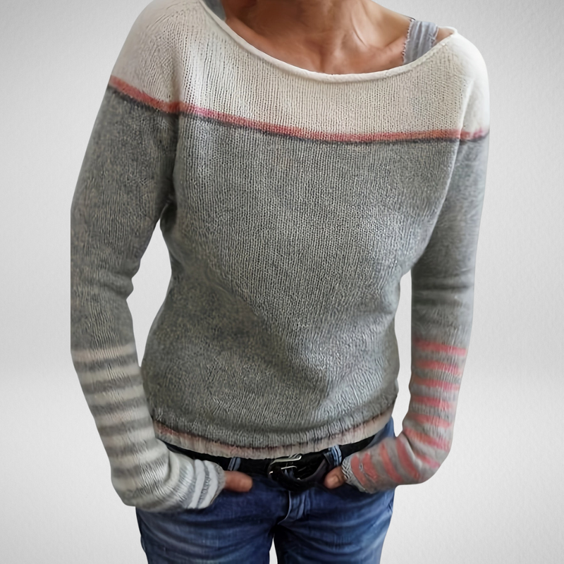 Maeve | Women's Winter Sweater – Striped Boat Neck