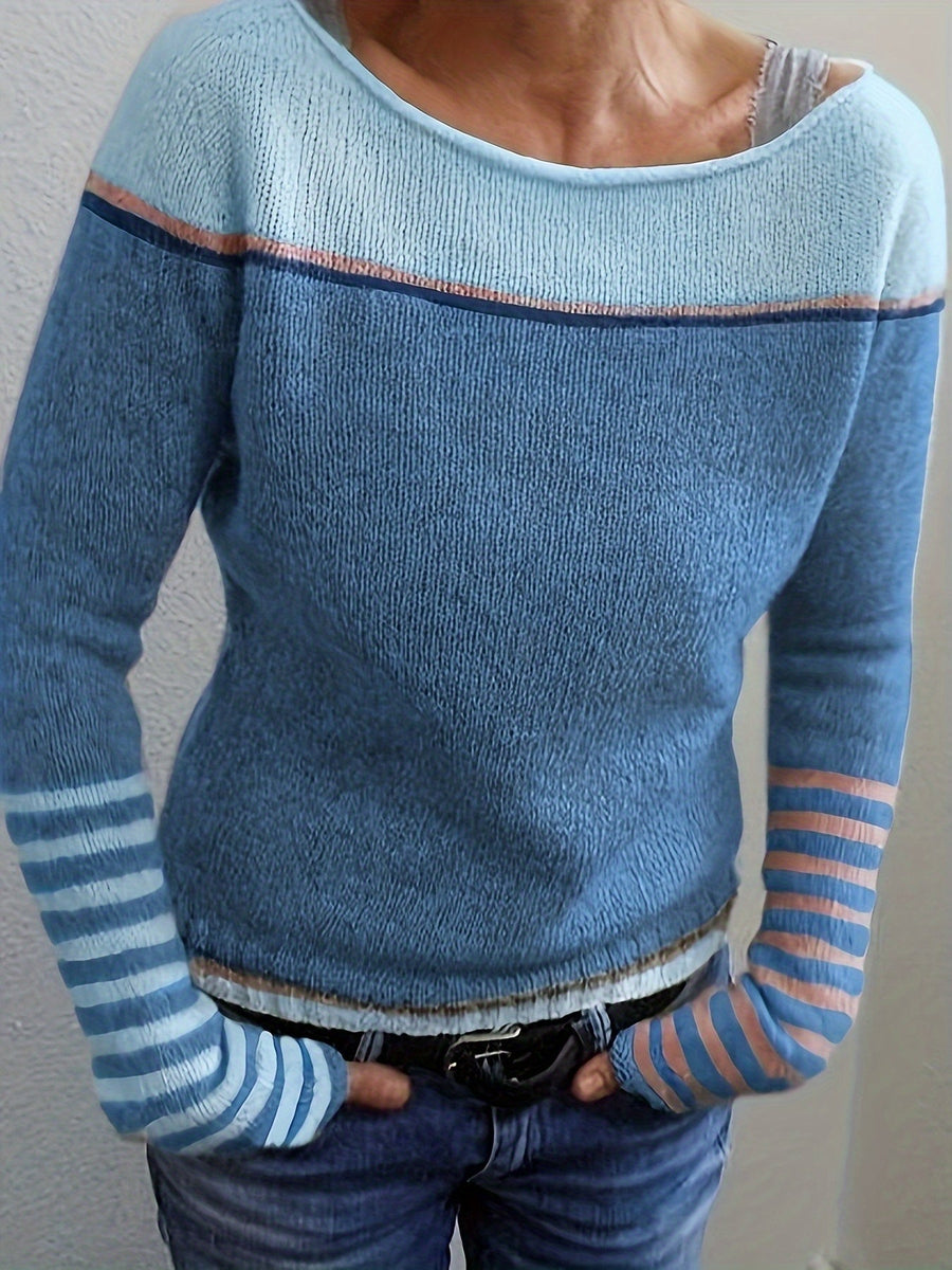 Maeve | Women's Winter Sweater – Striped Boat Neck view 11