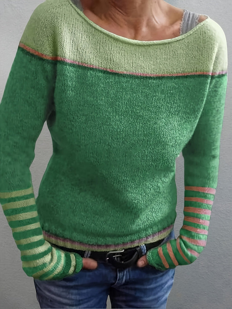Maeve | Women's Winter Sweater – Striped Boat Neck view 12