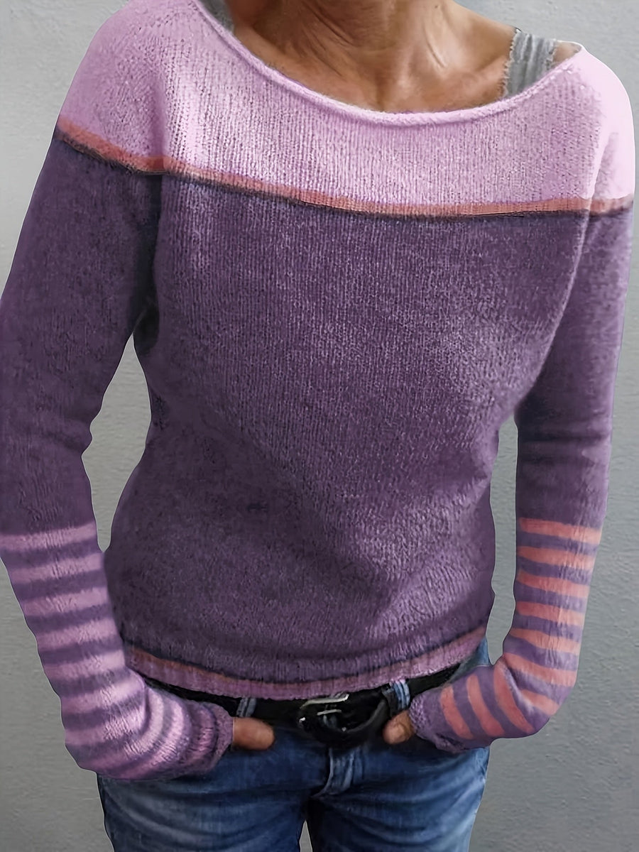 Maeve | Women's Winter Sweater – Striped Boat Neck view 13