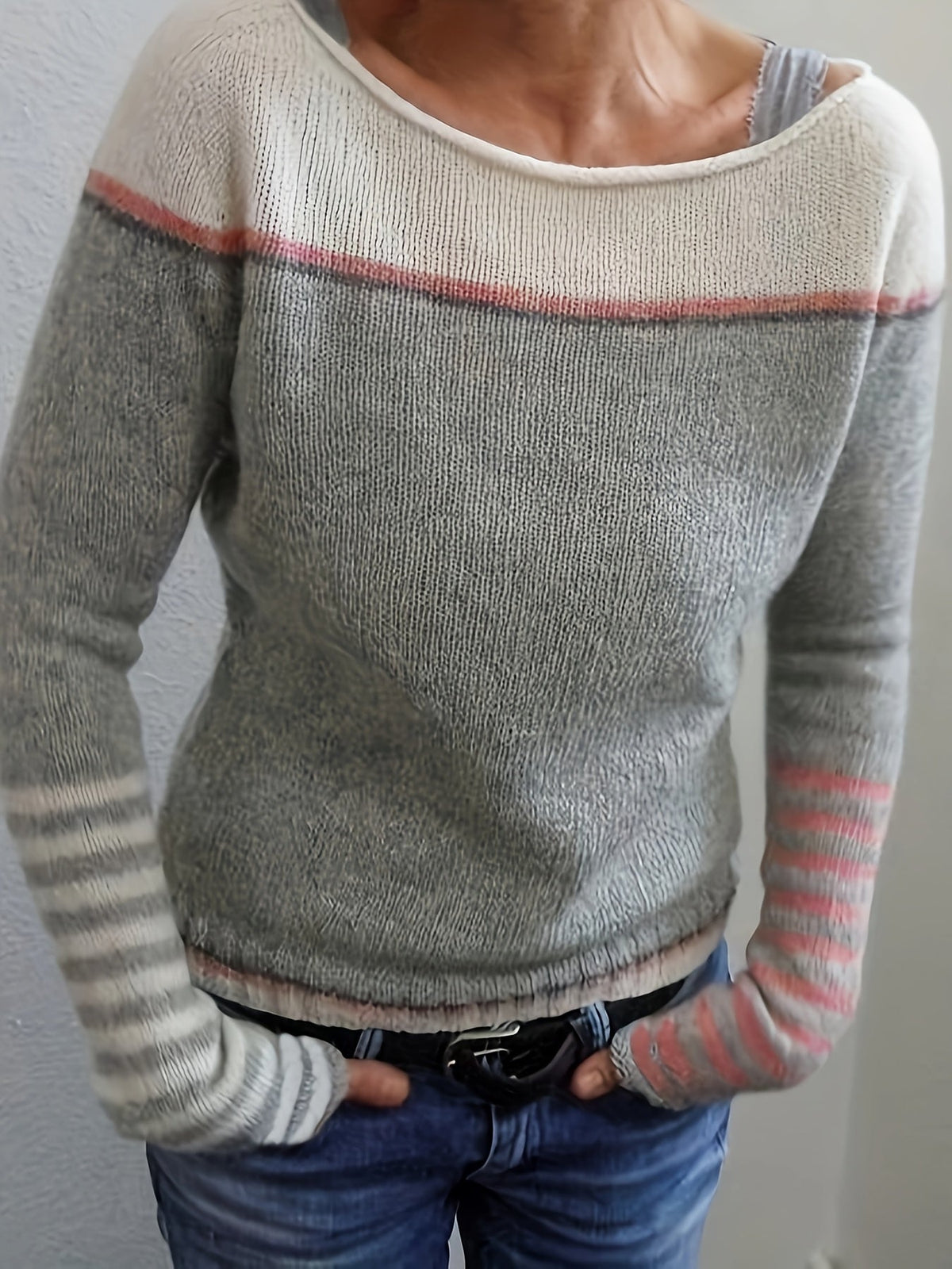 Maeve | Women's Winter Sweater – Striped Boat Neck