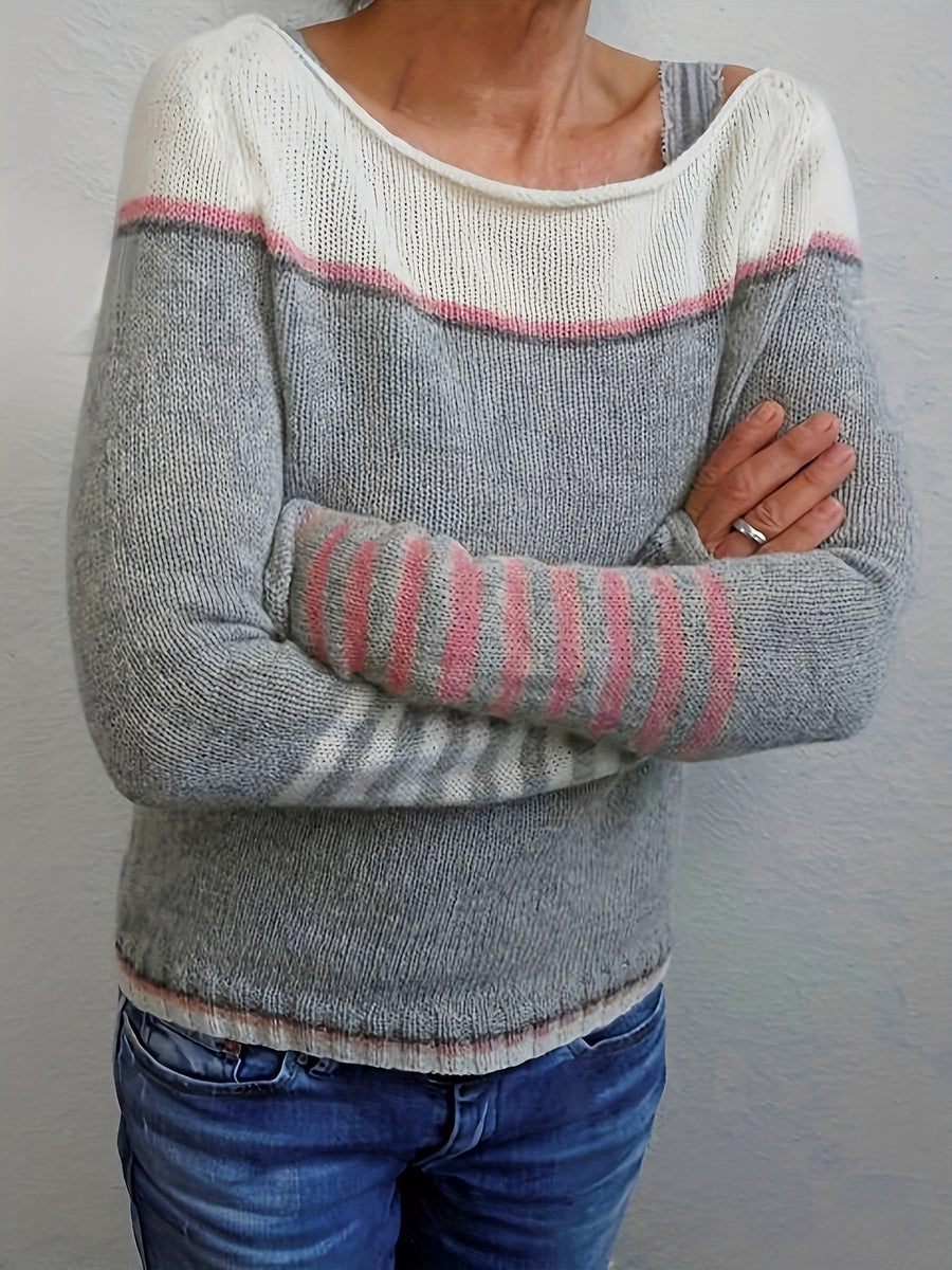 Maeve | Women's Winter Sweater – Striped Boat Neck view 3