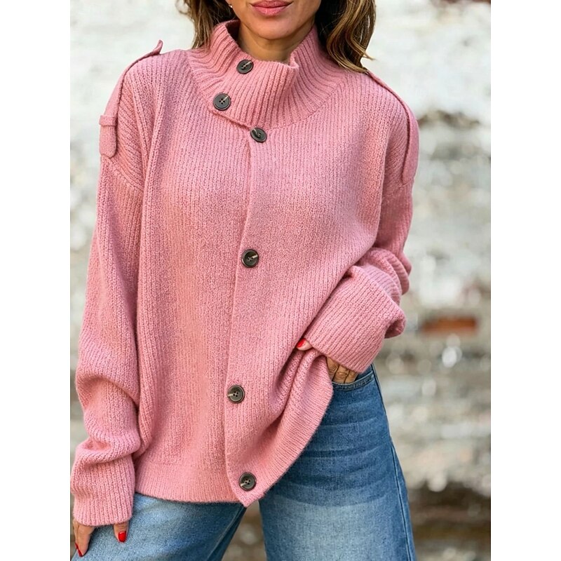 Diane | Women's Winter Cardigan – Button-Front Stand Collar Ribbed Knit view 1