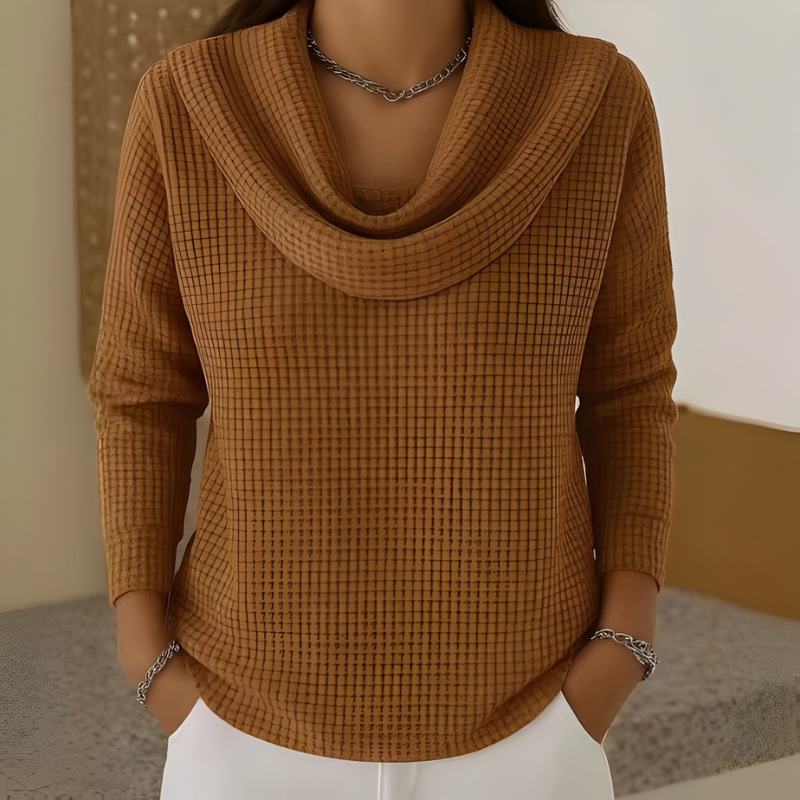 Lucia | Women's Winter Sweater – Cowl Neck Waffle view 3