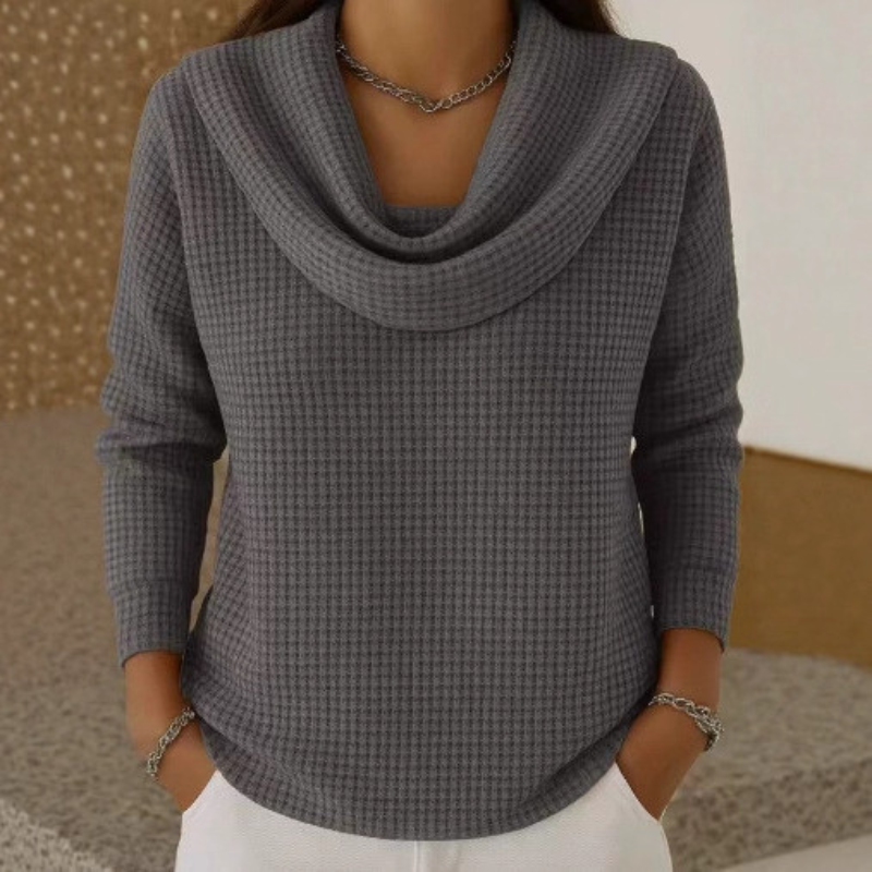 Lucia | Women's Winter Sweater – Cowl Neck Waffle view 4