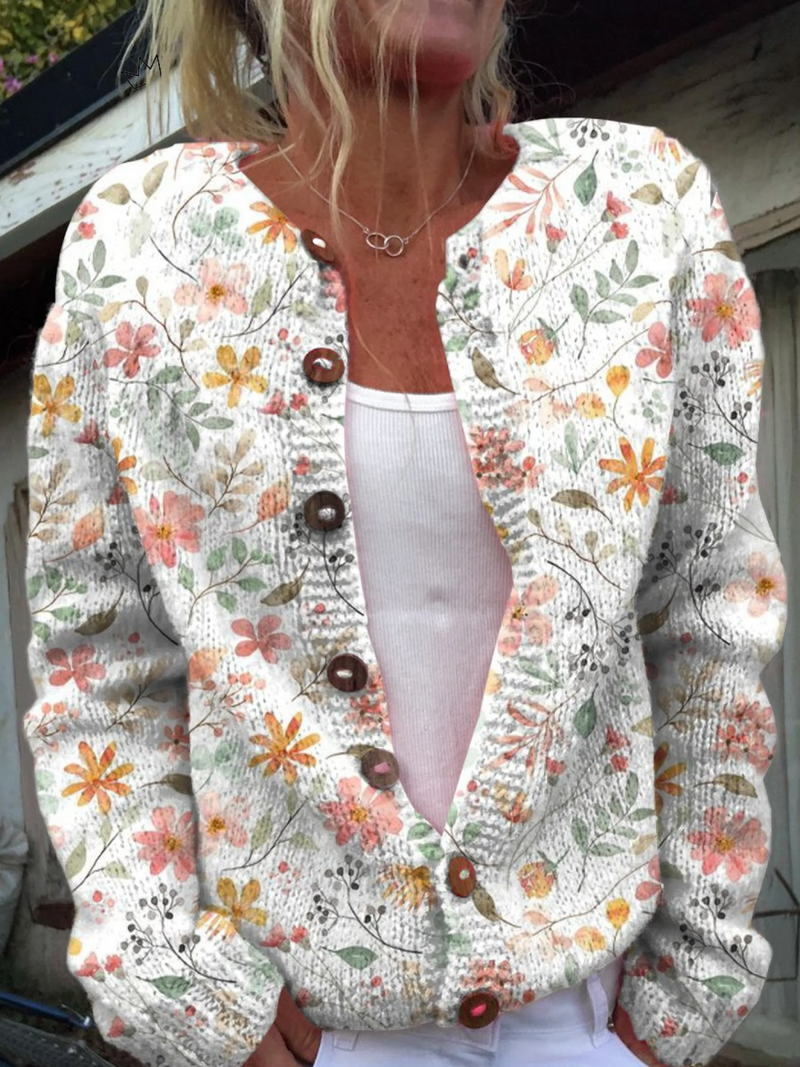 Sylvie | Women's Winter Cardigan – Floral Print Open Front, Plus Size