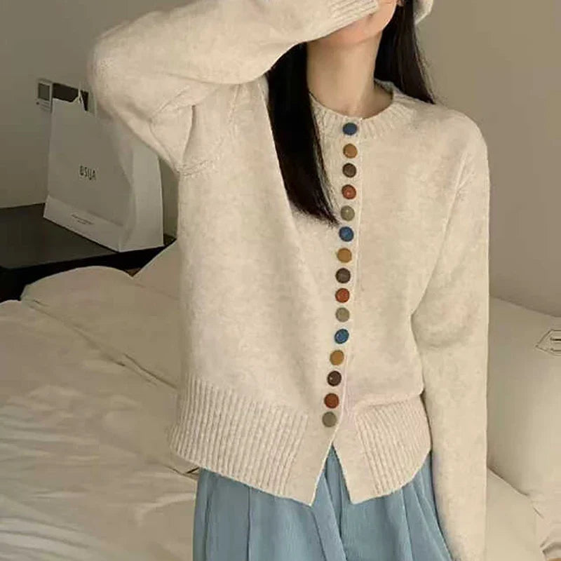 Nessa | Women's Winter Cardigan – Button-Front, Cream view 6