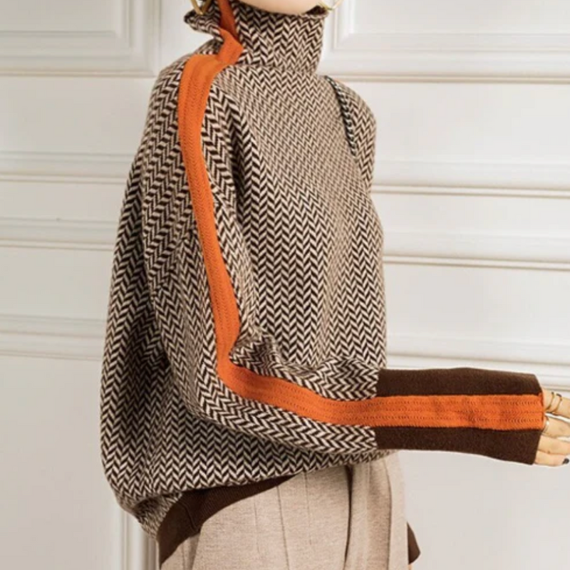 Clover | Women's Winter Sweater – Herringbone Turtleneck