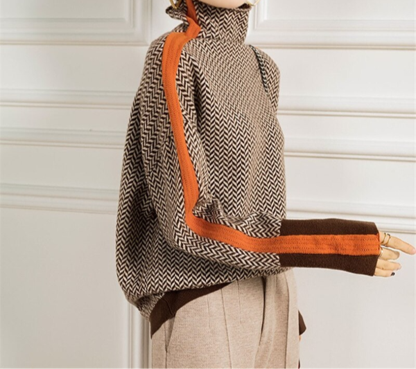 Clover | Women's Winter Sweater – Herringbone Turtleneck view 2