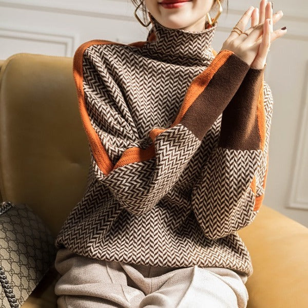 Clover | Women's Winter Sweater – Herringbone Turtleneck view 3