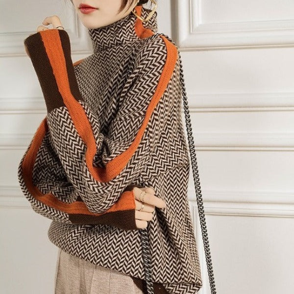 Clover | Women's Winter Sweater – Herringbone Turtleneck view 4