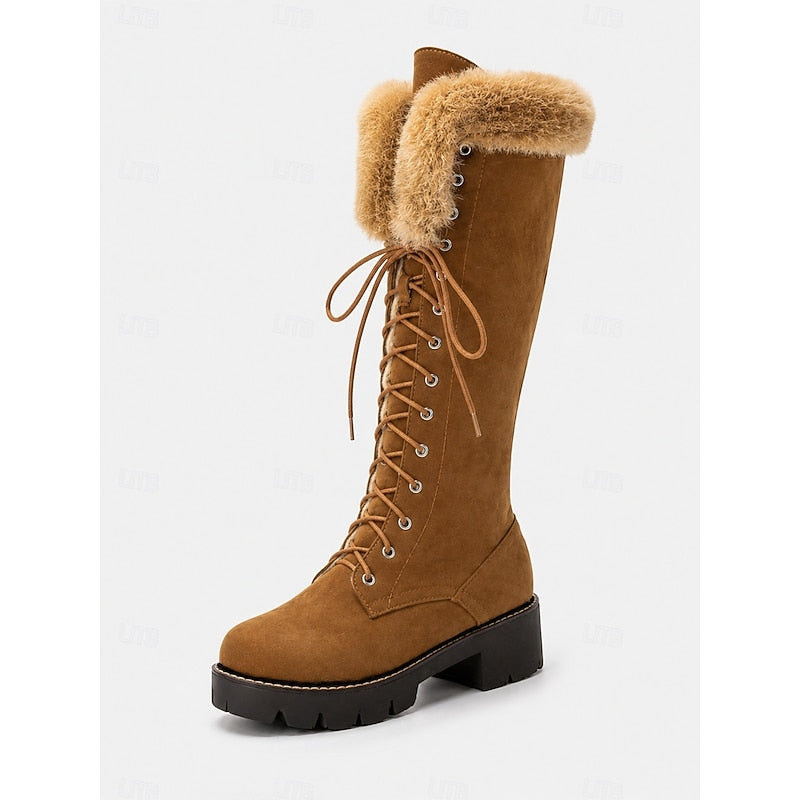 Aurelia | Women's Winter Boots – Lace Up Knee High Plush Cuff Snow Boots view 5