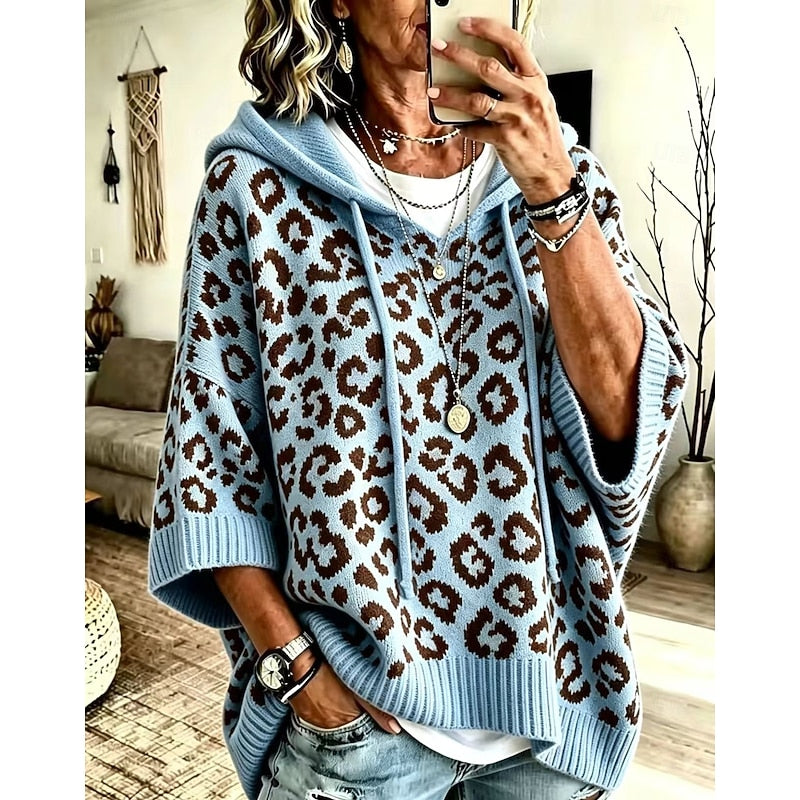 Marlena | Women's Animal Print Hooded Sweater – Oversized Knit Pullover view 5