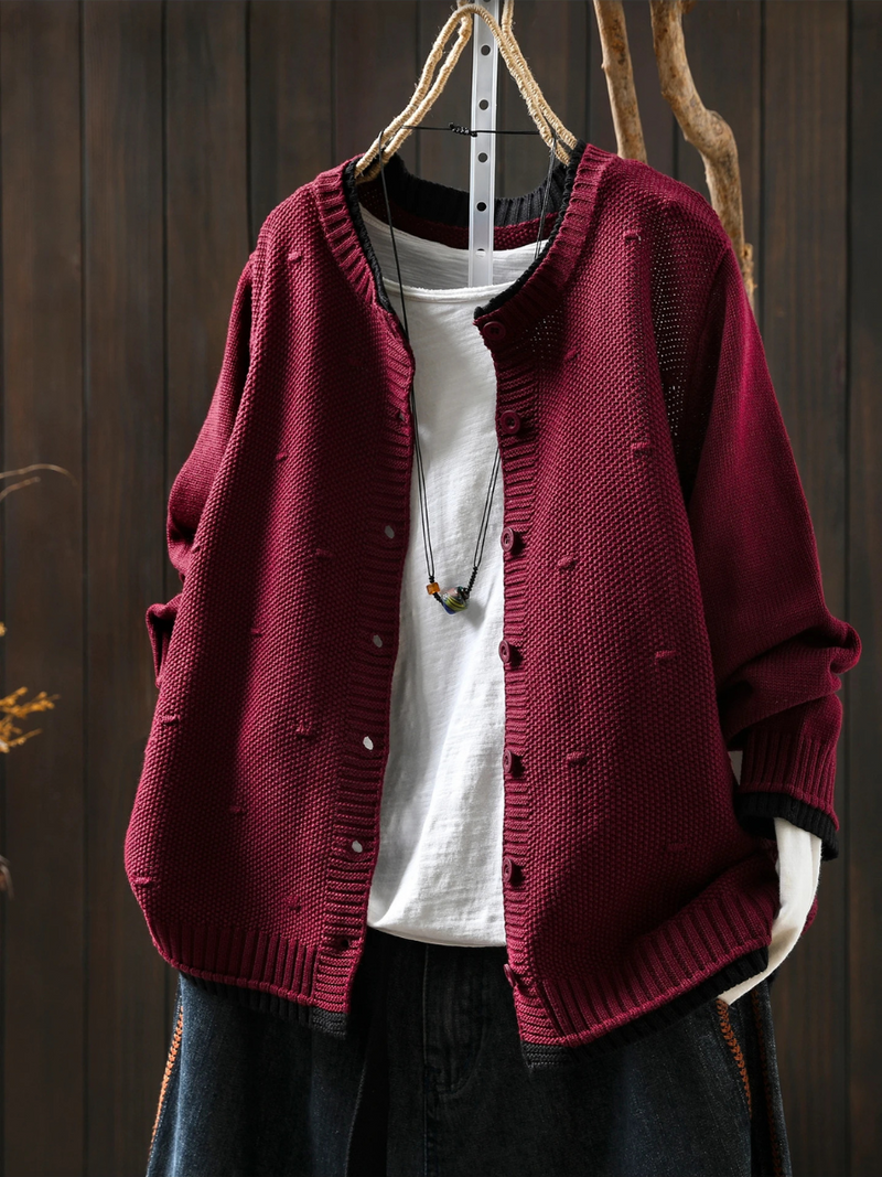 Winnie | Women's Winter Cardigan – Oversized Knit, Wine Red