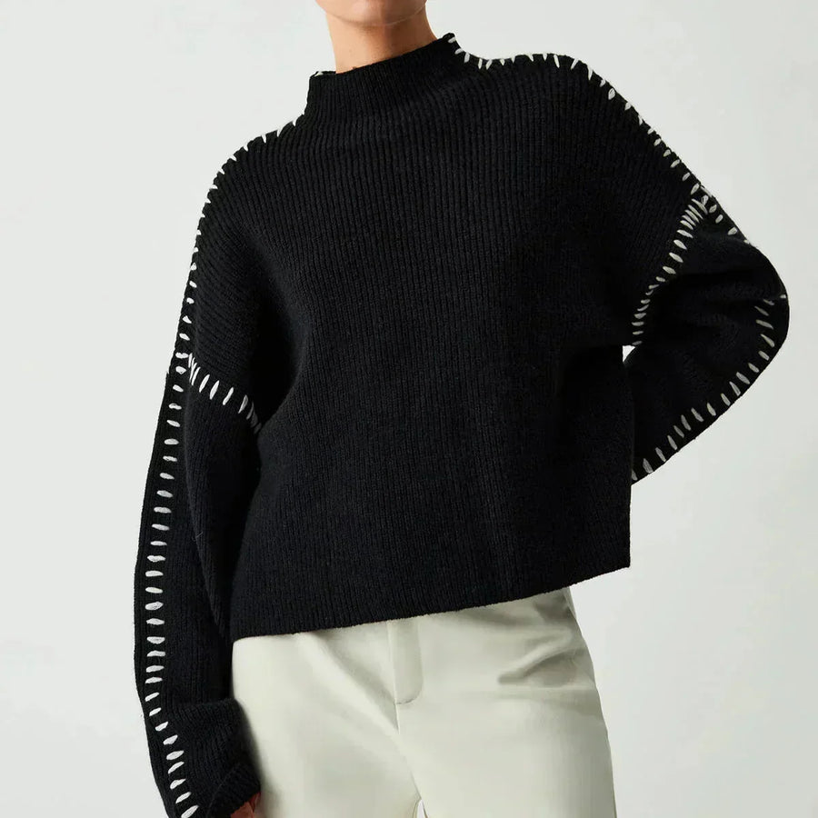 Eileen | Women's Winter Sweater – Oversized Mock Neck, Black view 1