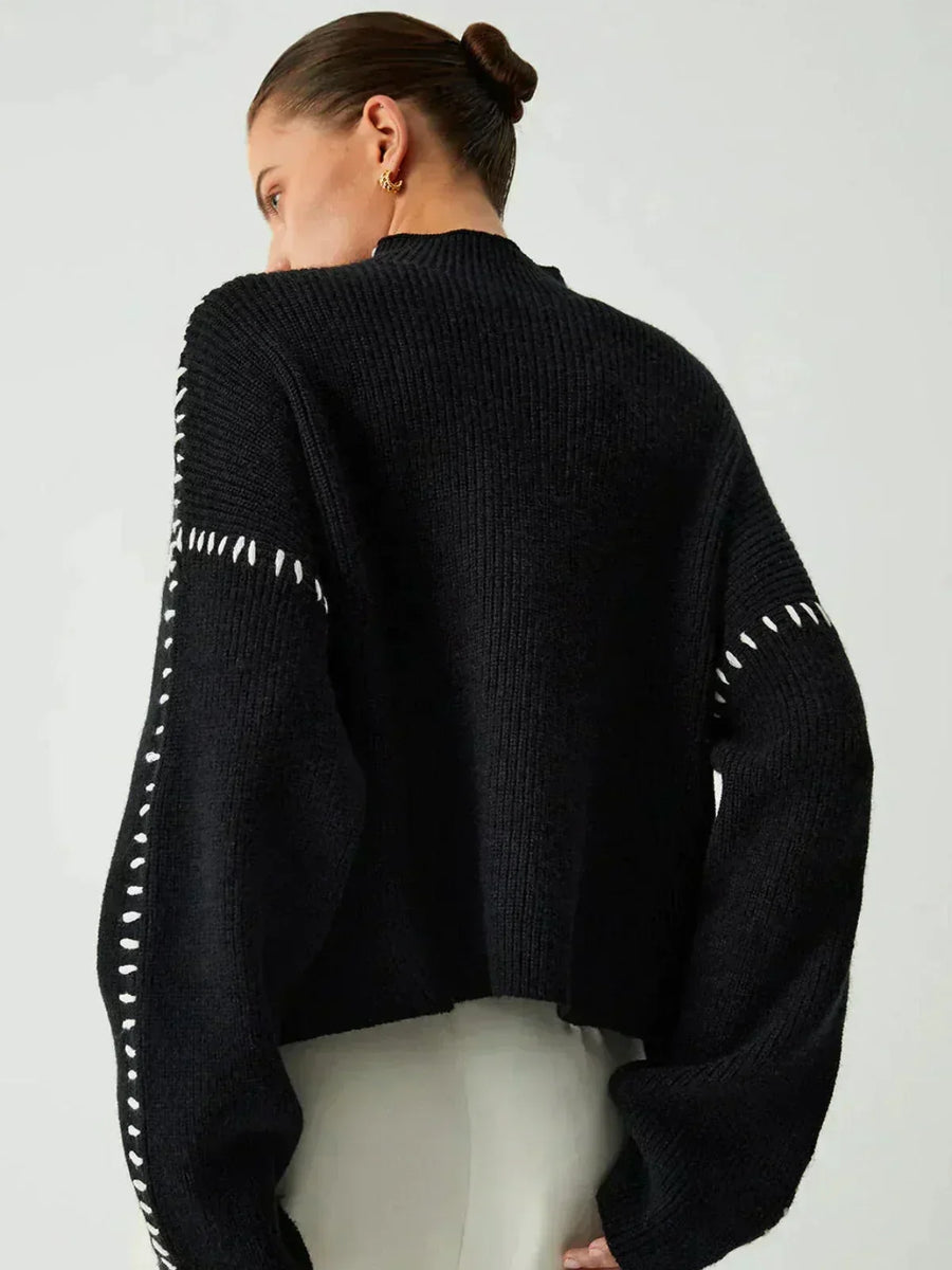 Eileen | Women's Winter Sweater – Oversized Mock Neck, Black view 2