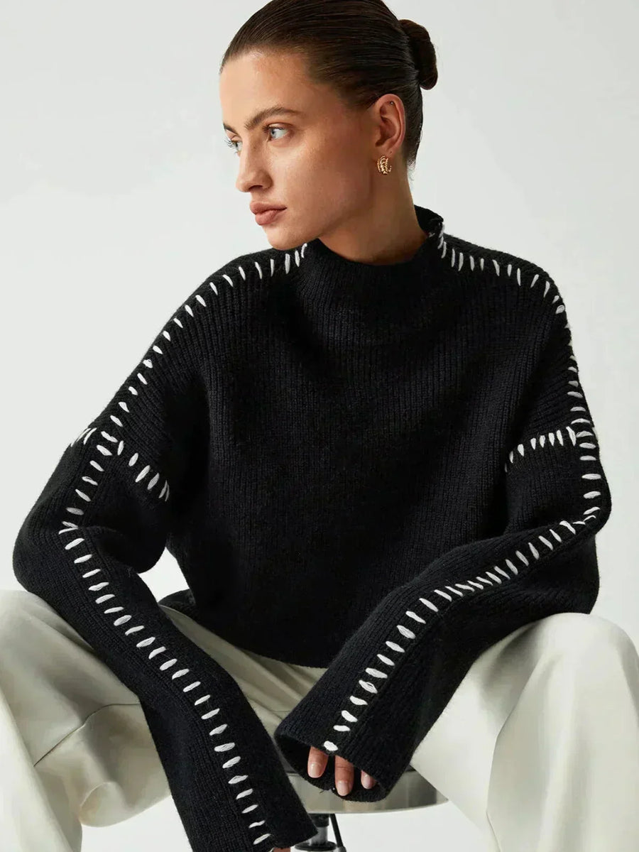 Eileen | Women's Winter Sweater – Oversized Mock Neck, Black view 3