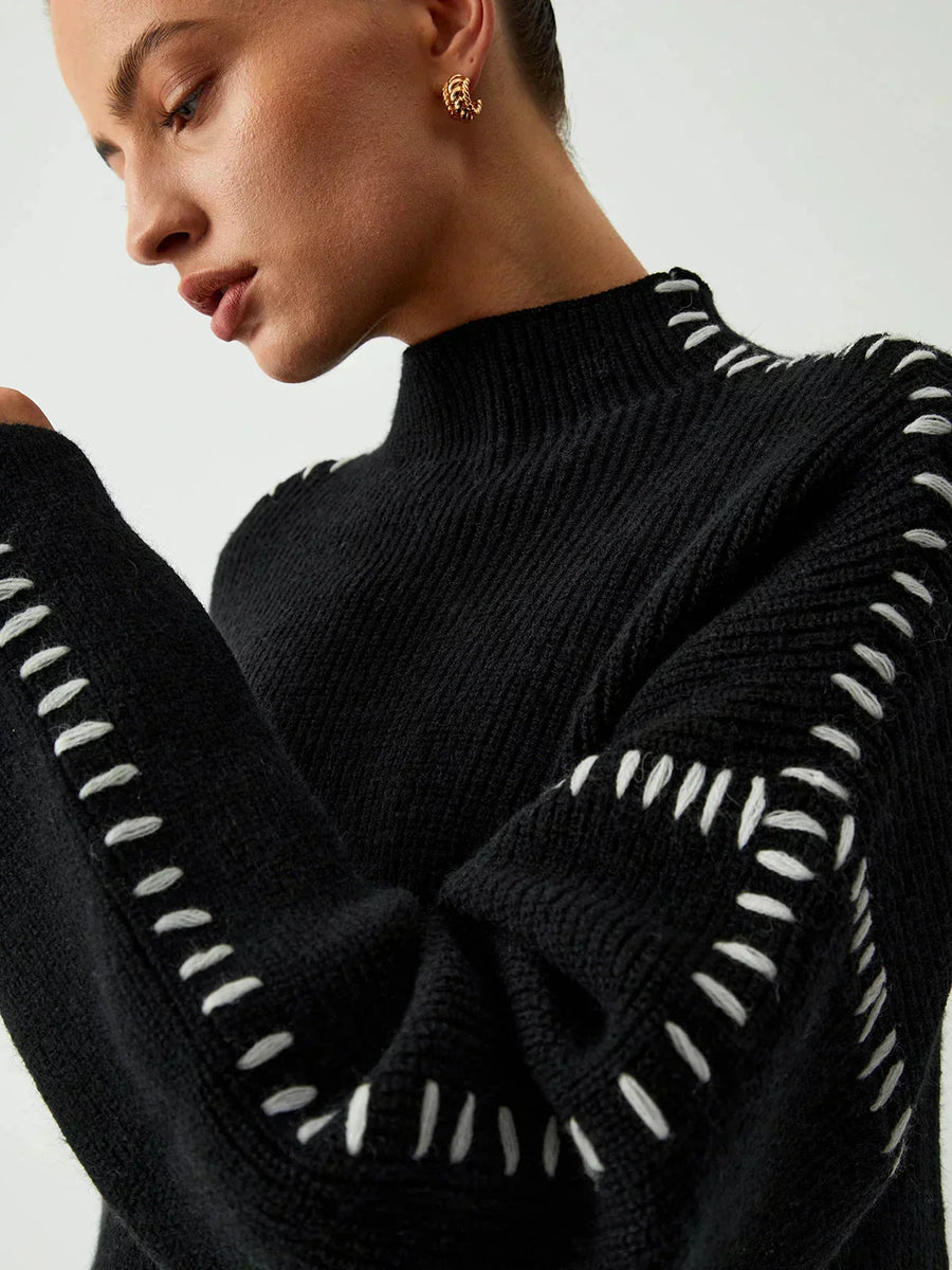 Eileen | Women's Winter Sweater – Oversized Mock Neck, Black view 4
