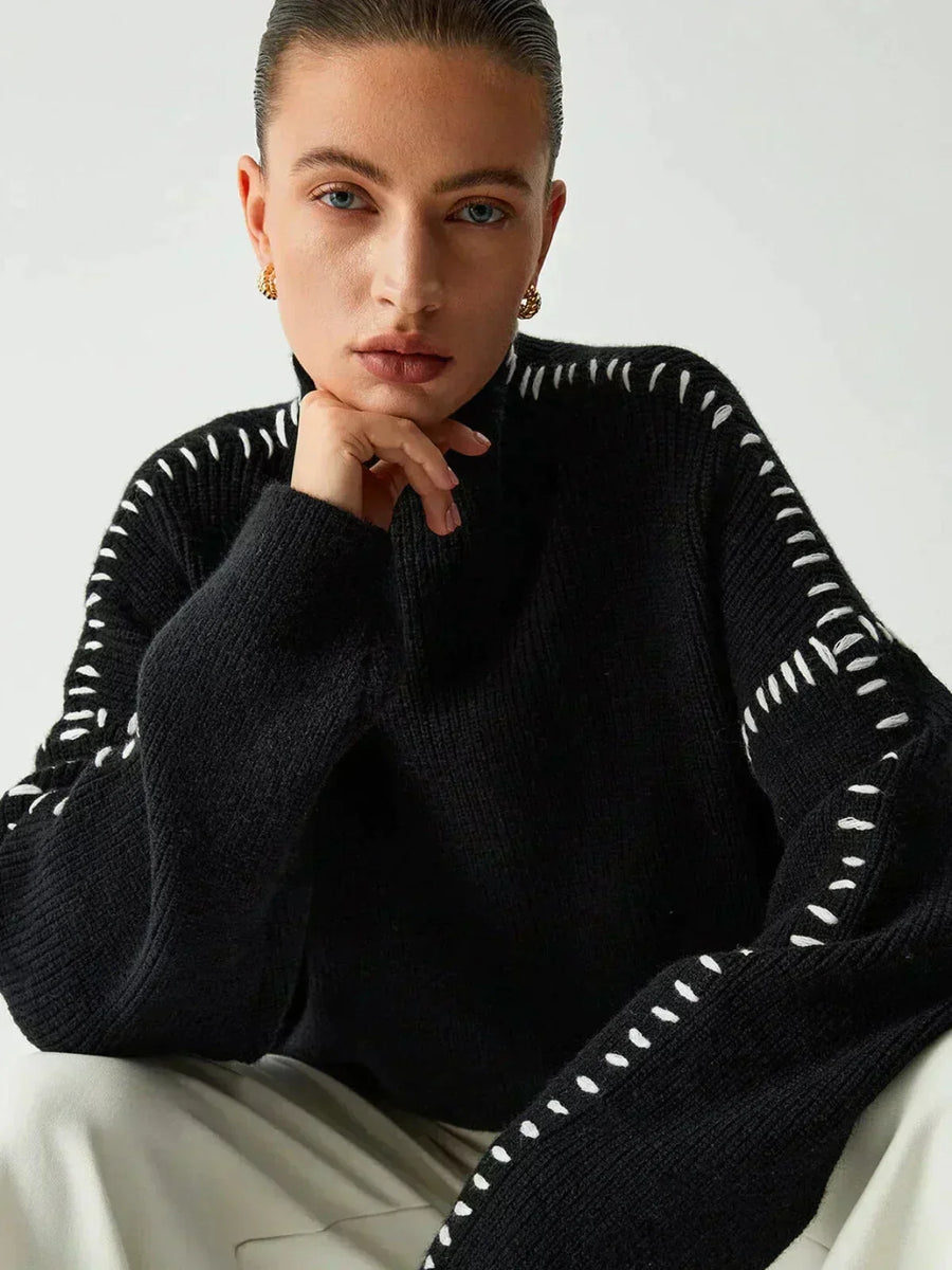 Eileen | Women's Winter Sweater – Oversized Mock Neck, Black view 5