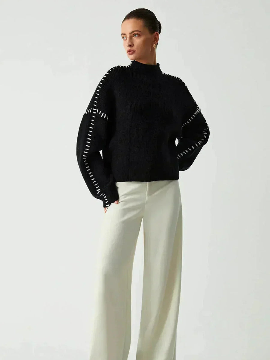 Eileen | Women's Winter Sweater – Oversized Mock Neck, Black view 6