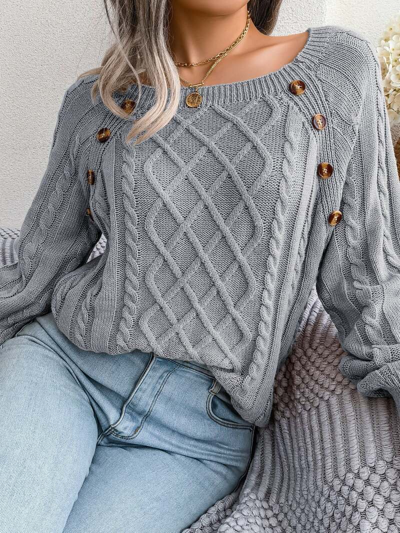 Juno | Women's Winter Sweater – Cable Knit Button Detail