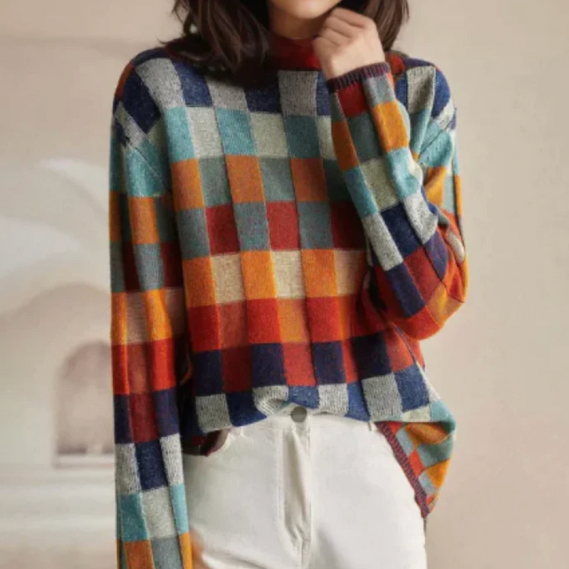 Cecelia | Women's Winter Sweater – Colorblock Turtleneck