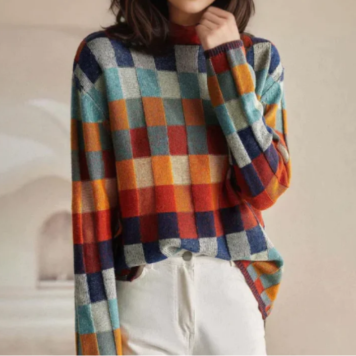 Cecelia | Women's Winter Sweater – Colorblock Turtleneck view 2