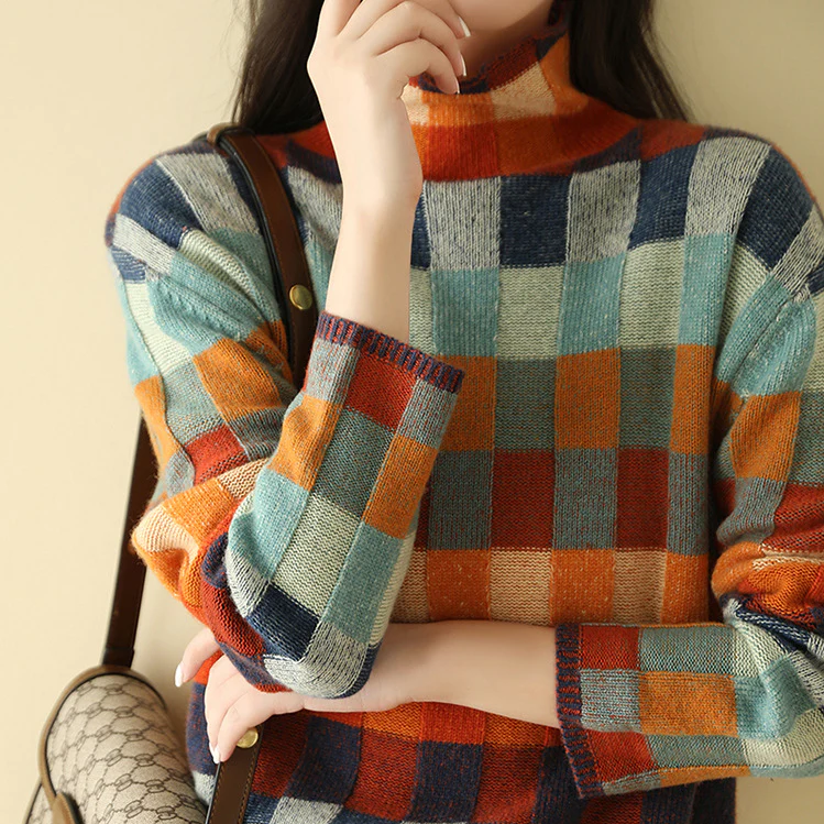 Cecelia | Women's Winter Sweater – Colorblock Turtleneck view 3