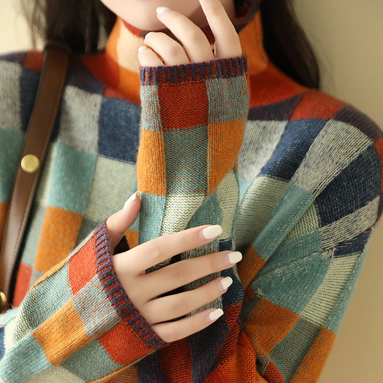 Cecelia | Women's Winter Sweater – Colorblock Turtleneck view 7