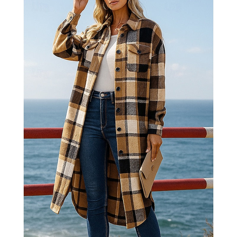 Linnea | Women's Plaid Coat – Longline Checked Winter Coat