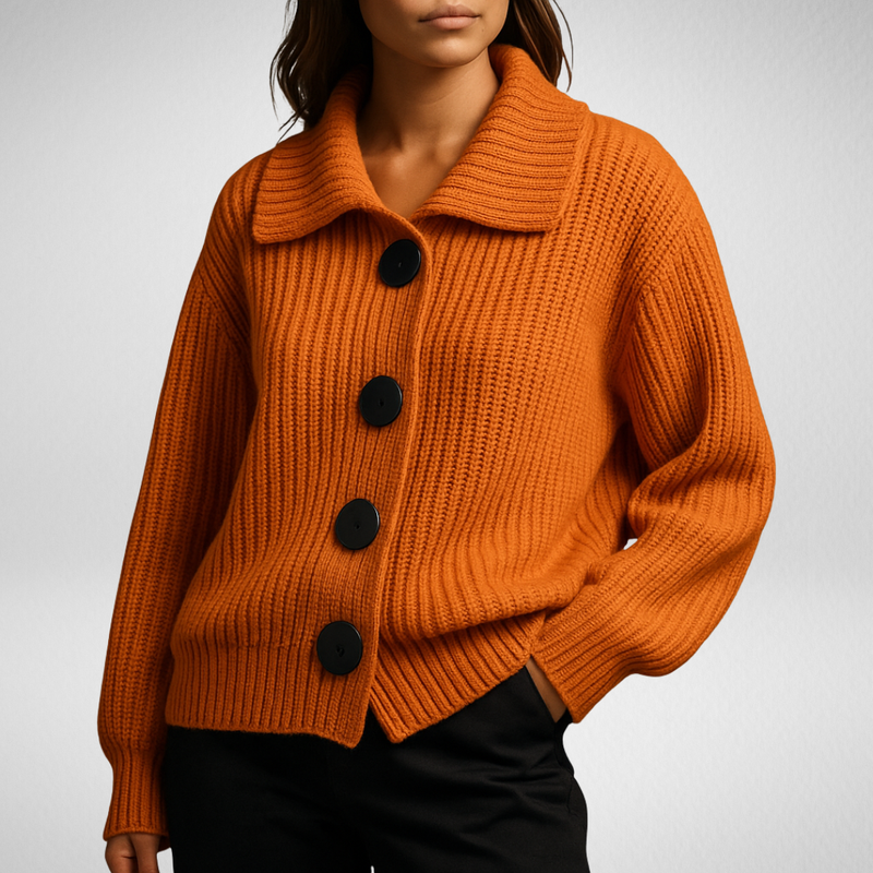 Aoife | Women's Winter Cardigan – Oversized Button-Front, Orange