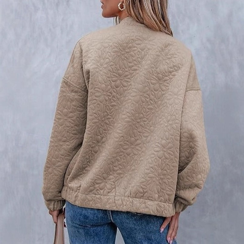 Calla | Women's Bomber Jacket – Textured Floral Lightweight Fall Jacket view 3