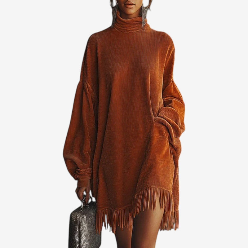 Persimmon | Knit Sweater Dress with Fringe