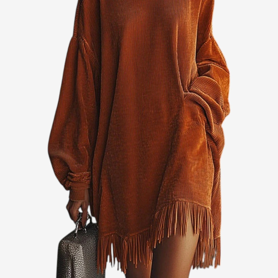 Persimmon | Knit Sweater Dress with Fringe view 3