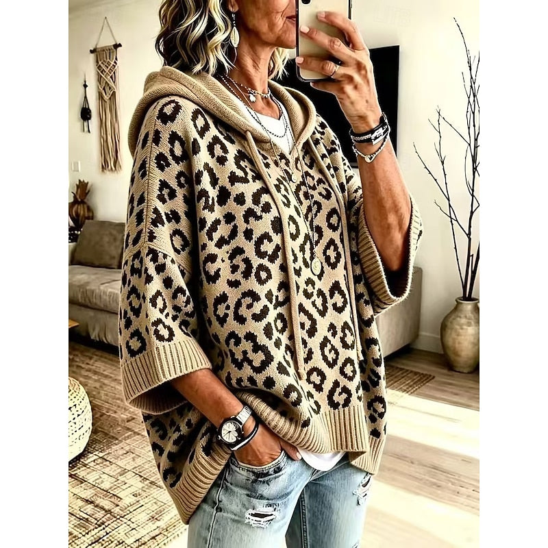 Marlena | Women's Animal Print Hooded Sweater – Oversized Knit Pullover view 3