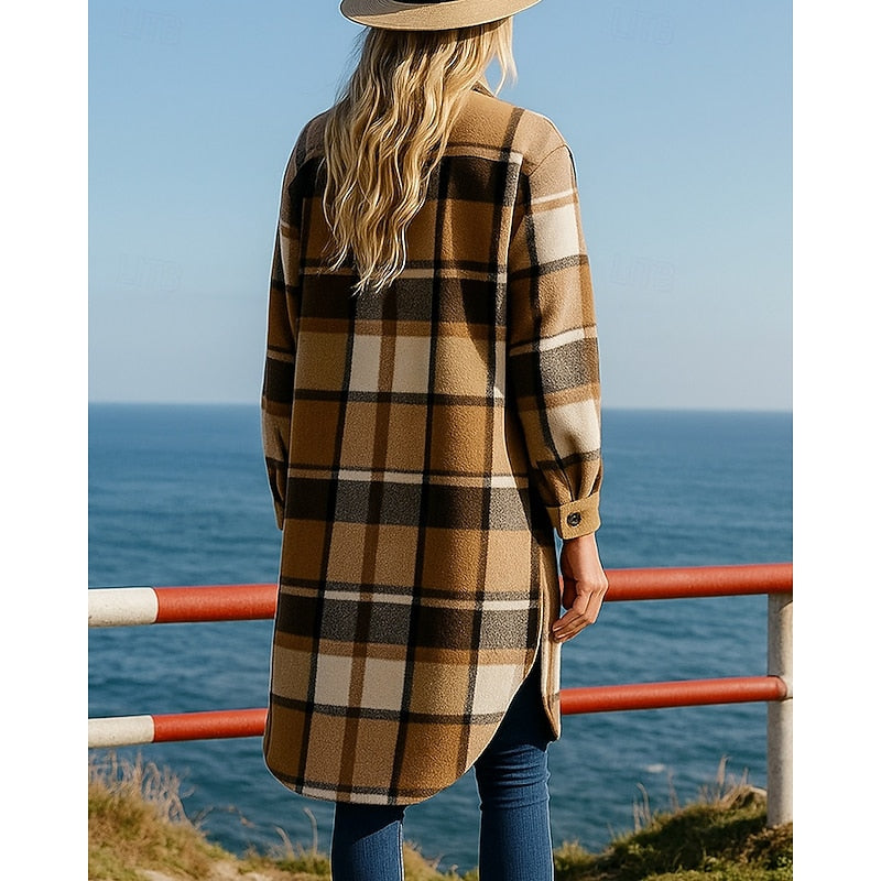 Linnea | Women's Plaid Coat – Longline Checked Winter Coat view 2