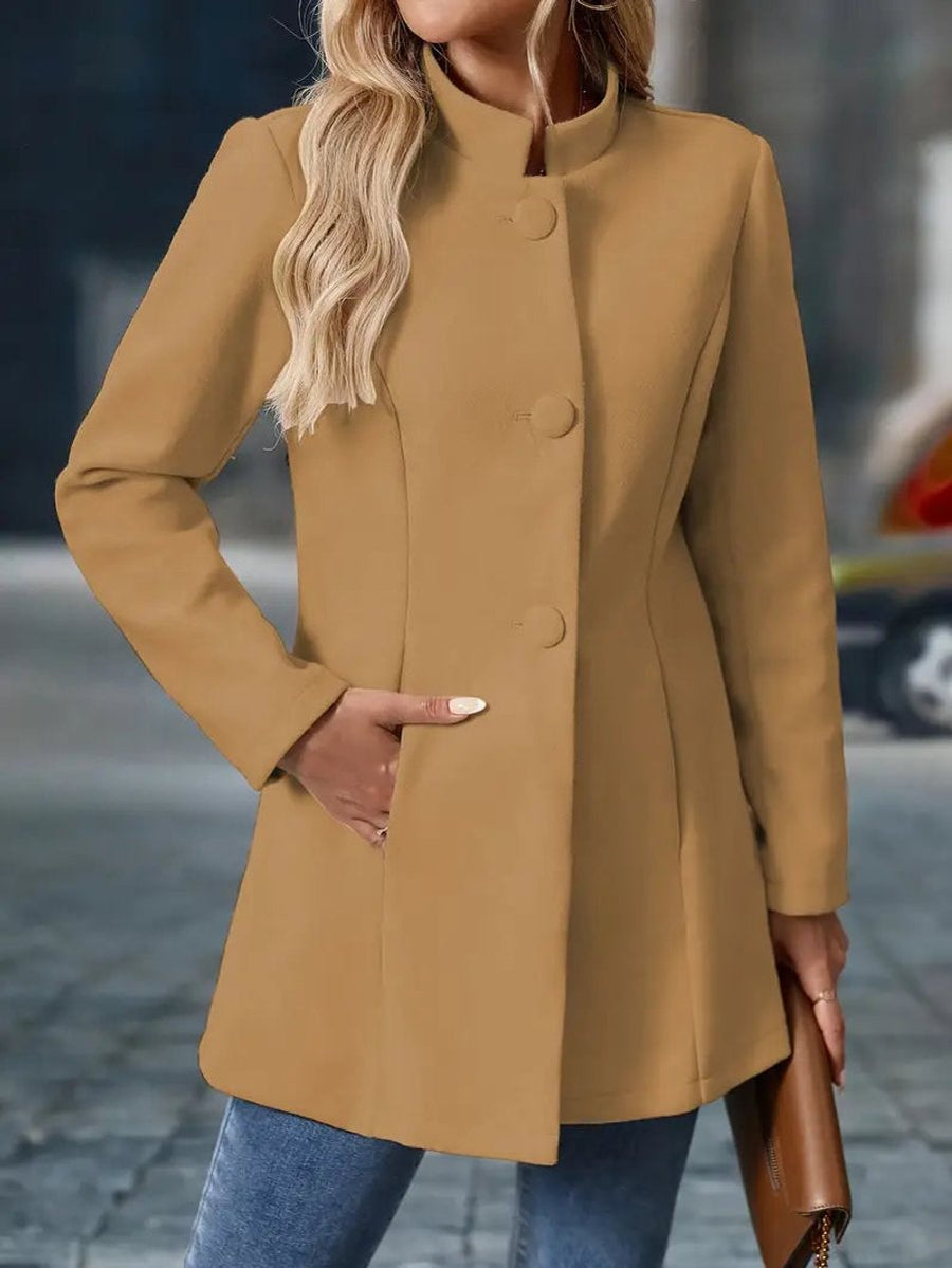 Iris | Women's Winter Coat – Stand Collar Button-Front Longline view 12