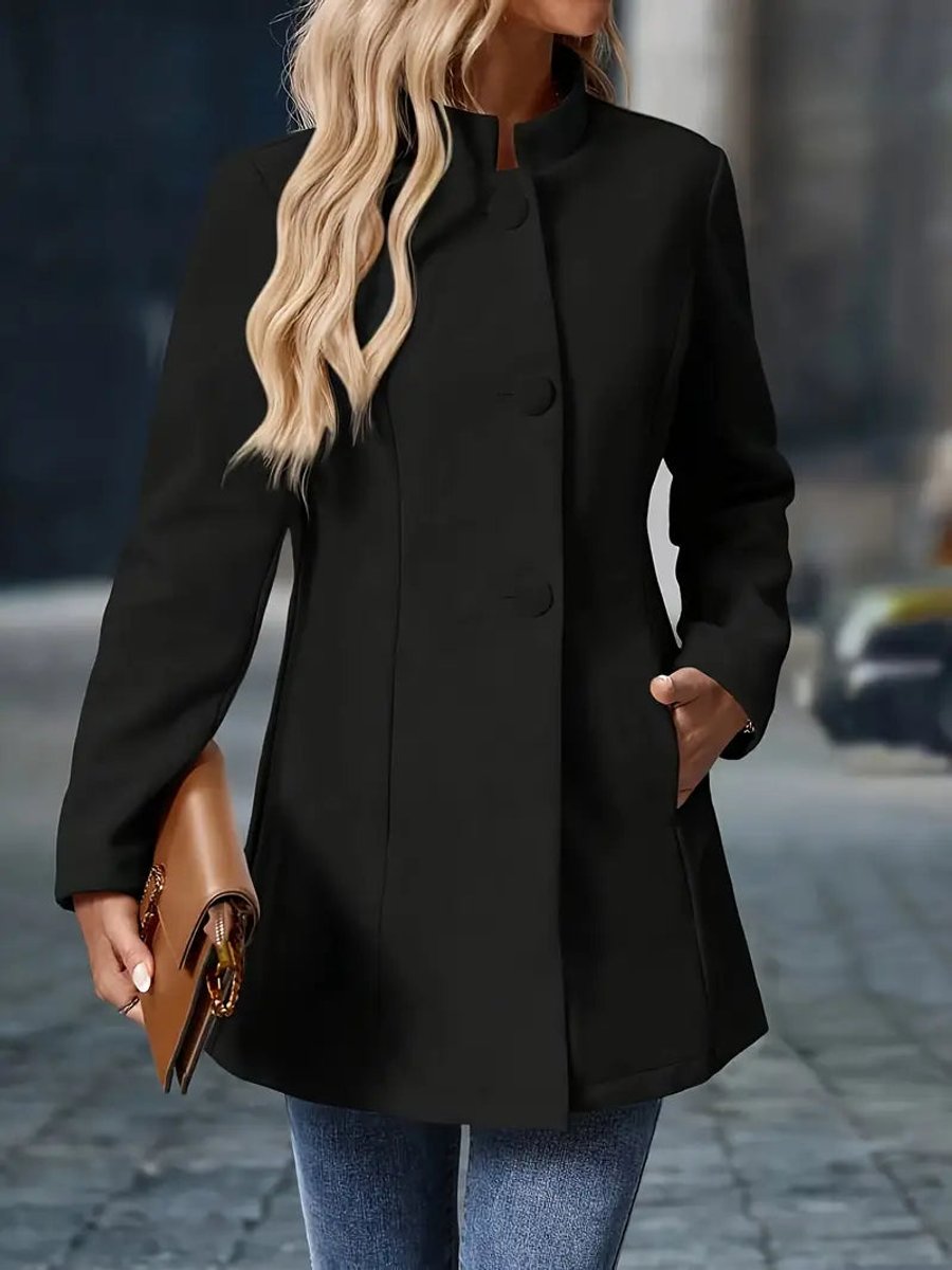 Iris | Women's Winter Coat – Stand Collar Button-Front Longline view 13